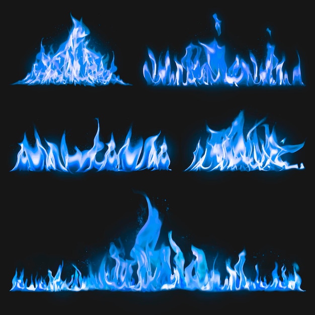 Free vector blue flame border sticker, realistic fire image vector set