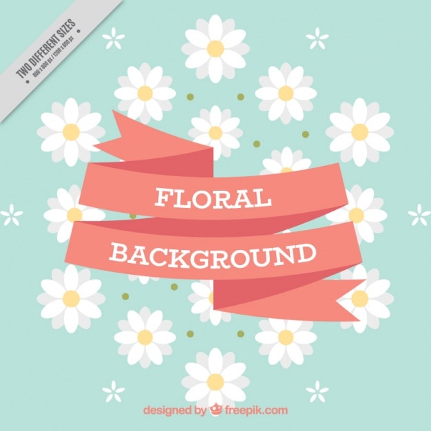 Free Vector blue floral background with red ribbon and white flowers