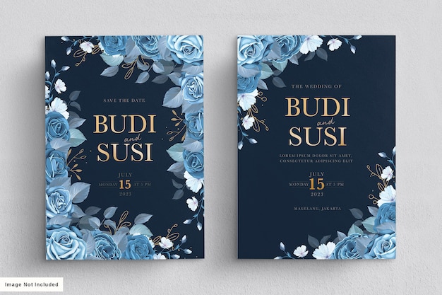 blue floral wedding card set