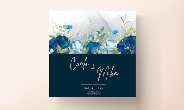 Free Vector blue floral wedding invitation card set