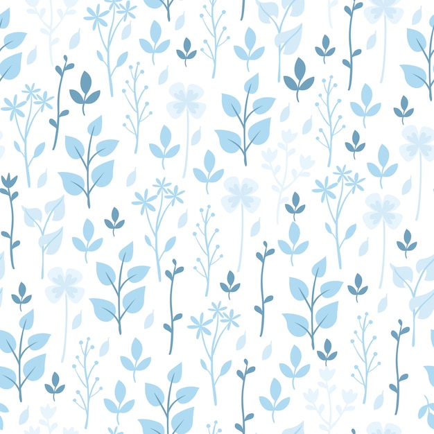 blue flowers and plants pattern