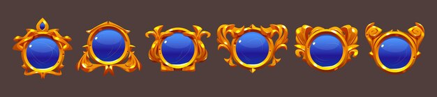 Blue game buttons with golden frames