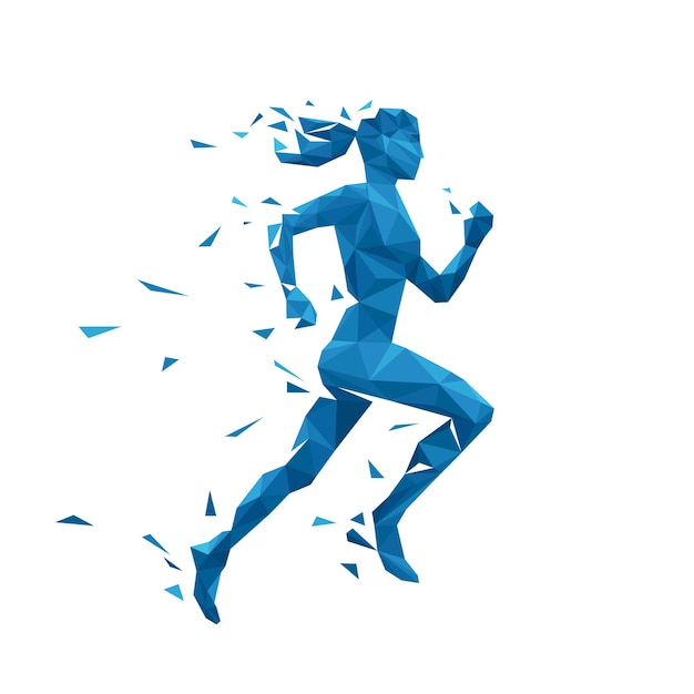 Free Vector blue geometric woman running illustration.