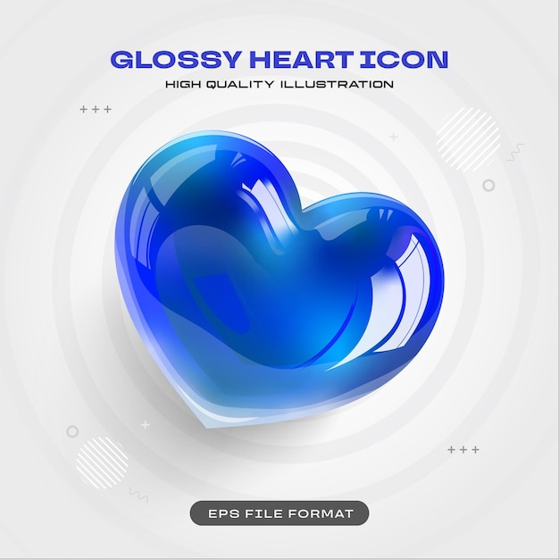 Free Vector blue glossy heart icon 3d render illustration