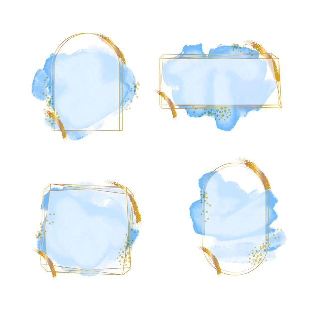 Free Vector blue gold feminine luxury logo gold design frame badge blue gold brush set