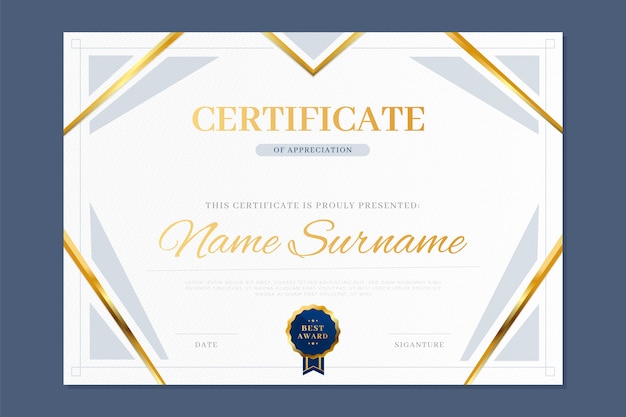 Blue and golden certificate template