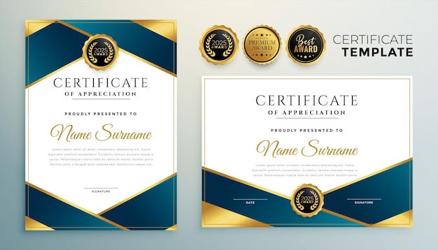 Blue and golden diploma certificate template design