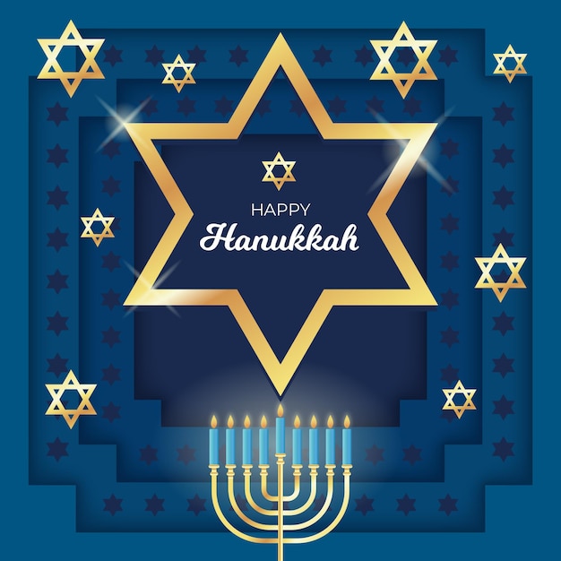 Free Vector blue and golden hanukkah