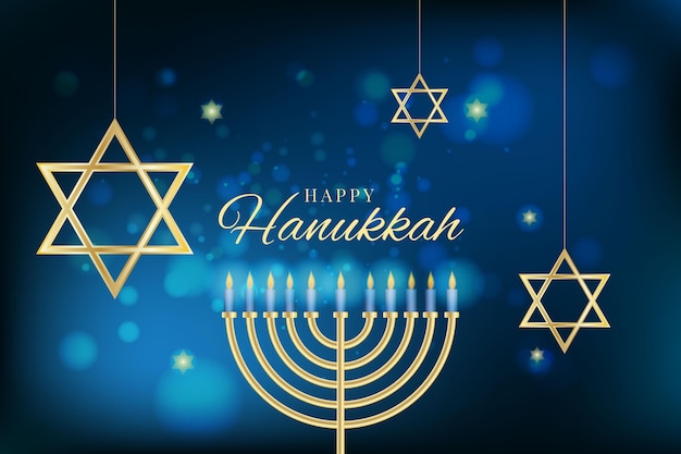 Free Vector blue and golden hanukkah