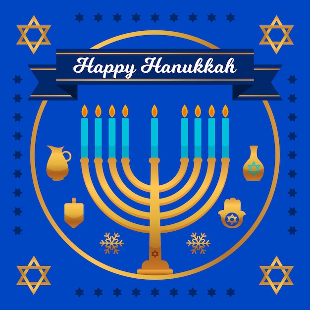 Free Vector blue and golden hanukkah