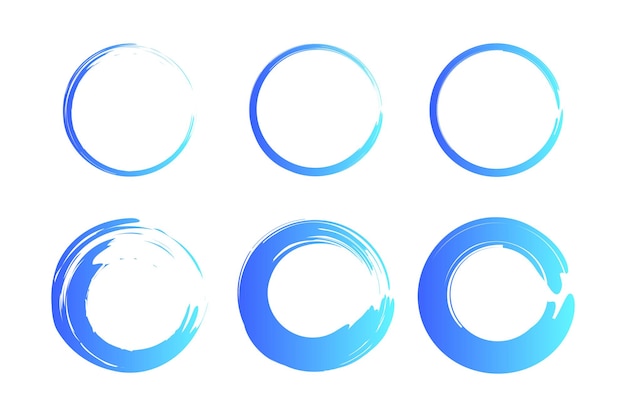 Free vector blue gradient paint brush stroke circles set