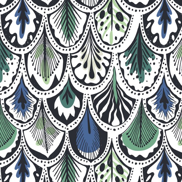 Blue and green feathers pattern