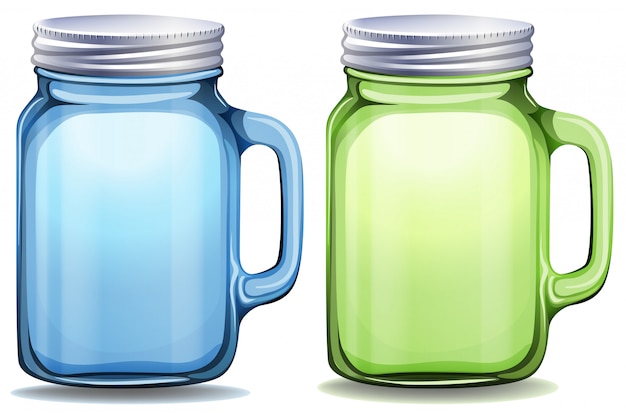 Blue and green jars with aluminum lids