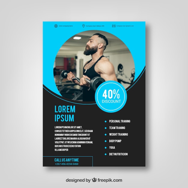 Free vector blue gym flyer template with image