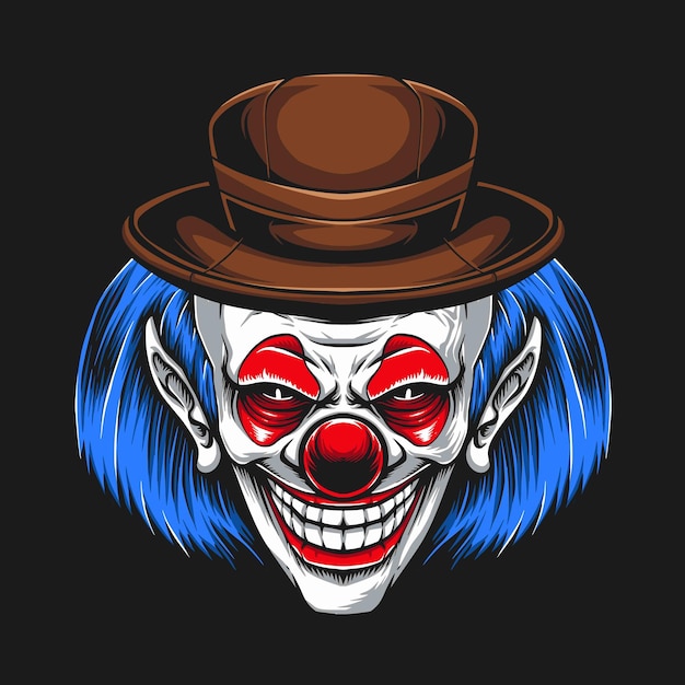 Free Vector blue hair clown wearing hat illustration