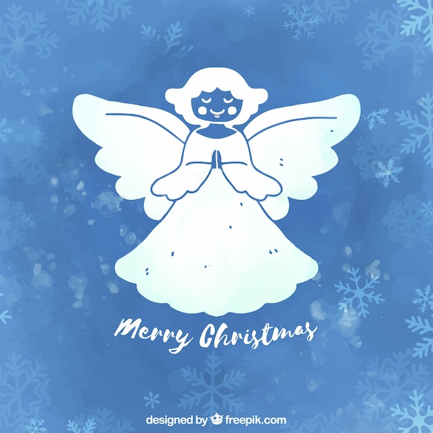 Free Vector blue hand drawn background with a christmas angel