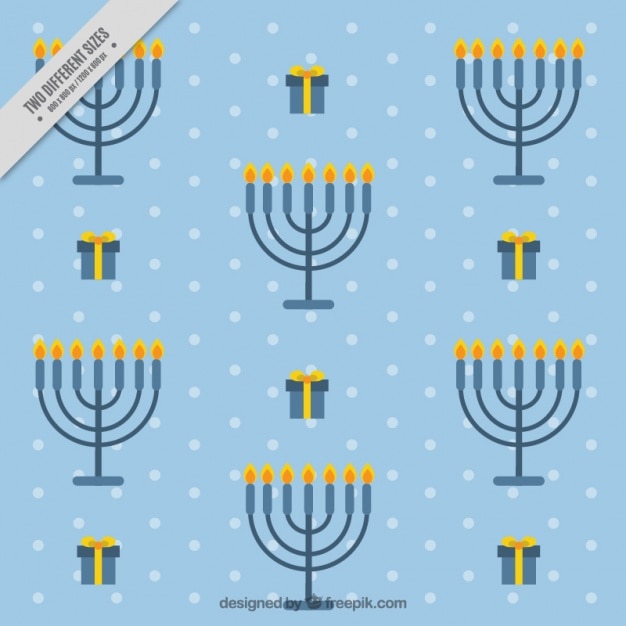 Free Vector blue hanukkah background with candelabras and gifts