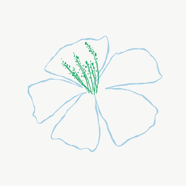 Blue hibiscus flower vector cute doodle illustration