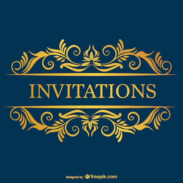 Blue invitation with yellow ornaments