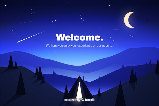 Blue landing page with gradient landscape