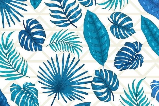 Blue leaves with geometric background