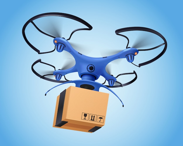 Blue logistics post drone realistic composition and it facilitates the delivery of postal service 