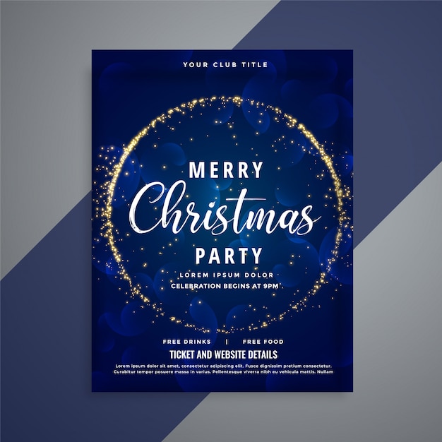 Blue merry christmas sparkles party flyer template