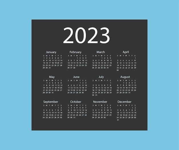 Free Vector blue minimal calendar 2023