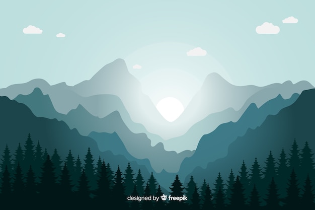 Free Vector blue mountains landscape sunrise