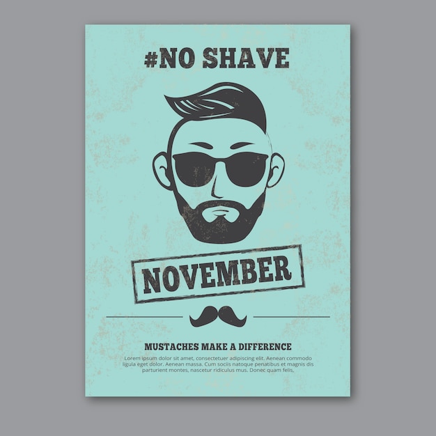 Free Vector blue movember poster in vintage style