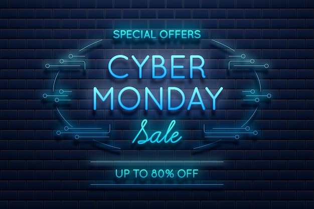 Blue neon light cyber monday promo