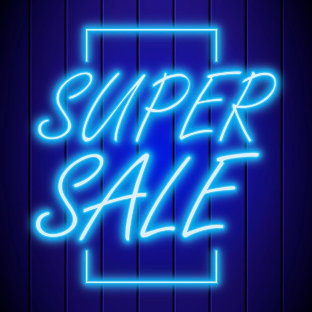 Free Vector blue neon super sale sign