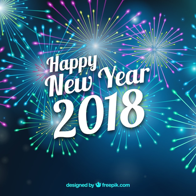 Free Vector blue new year background with fireworks