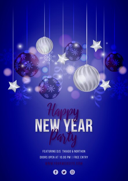 Blue new year party flyer with blue and silver decoration