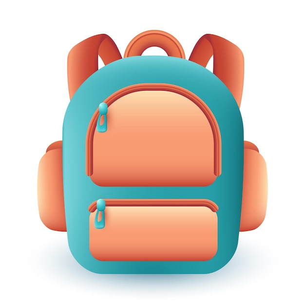 Free Vector blue and orange backpack for trip 3d illustration. cartoon drawing of bag for tourists or backpackers in 3d style on white background. accessories, traveling, holiday, tourism, adventure concept