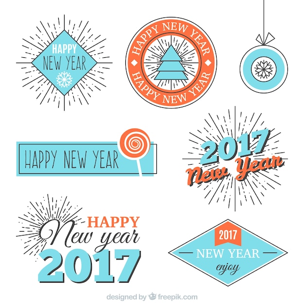 Blue and orange badges for new year