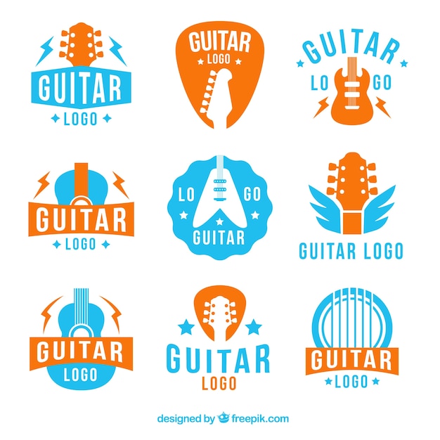 Free Vector blue and orange guitar logo collection