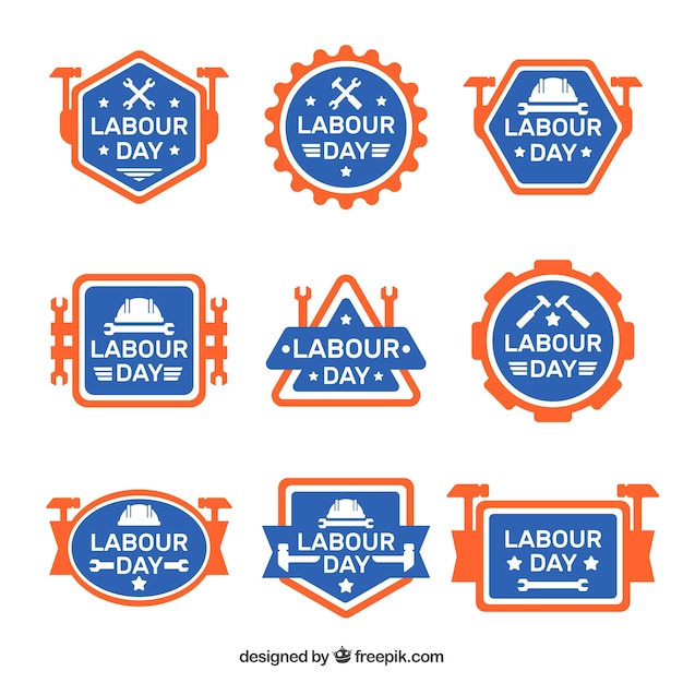 Blue and orange labels for worker's day