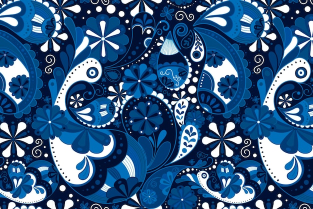 Blue paisley pattern background, Indian floral art vector