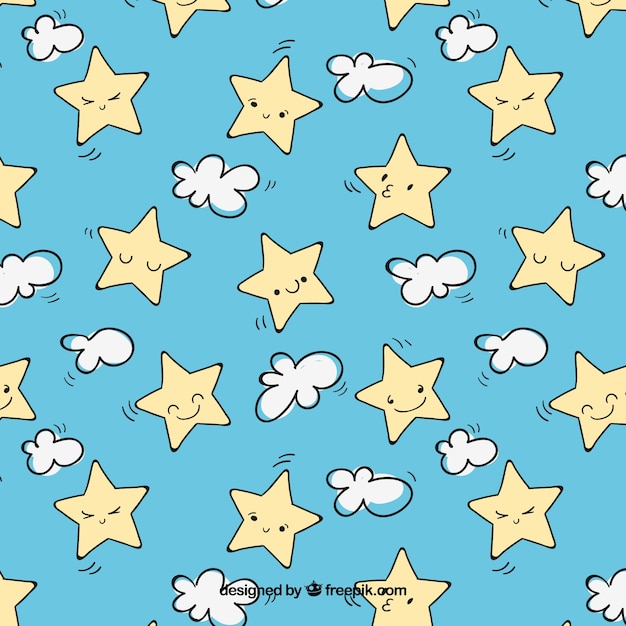 Blue pattern with cute stars and clouds