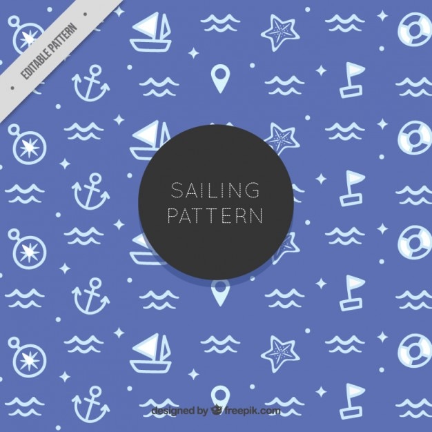 Free vector blue pattern with white sailor drawings