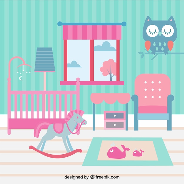 Free Vector blue and pink room for baby