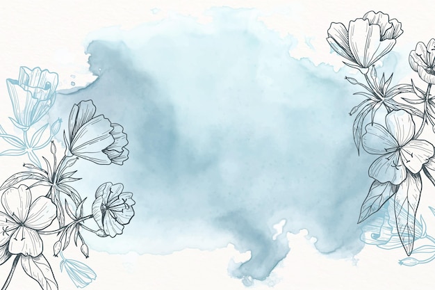 Free Vector blue powder pastel with hand drawn flowers background