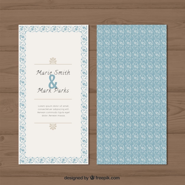 Free Vector blue printed floral wedding card