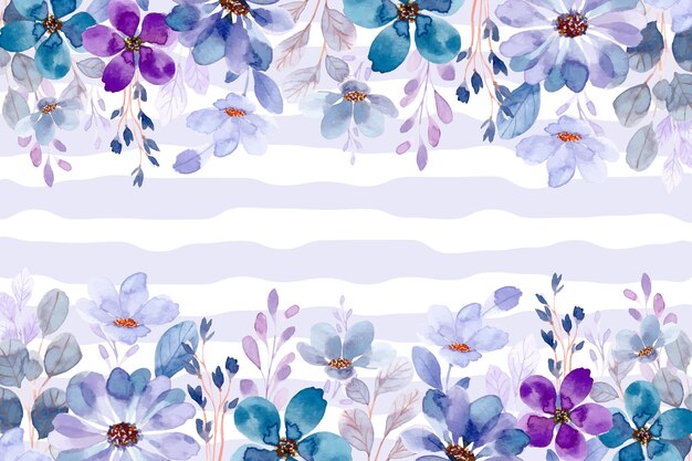 Blue purple flower garden background with watercolor