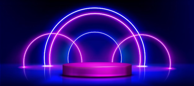 Free Vector blue and purple product podium with neon glowing