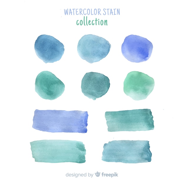 Blue realistic watercolor stain collection