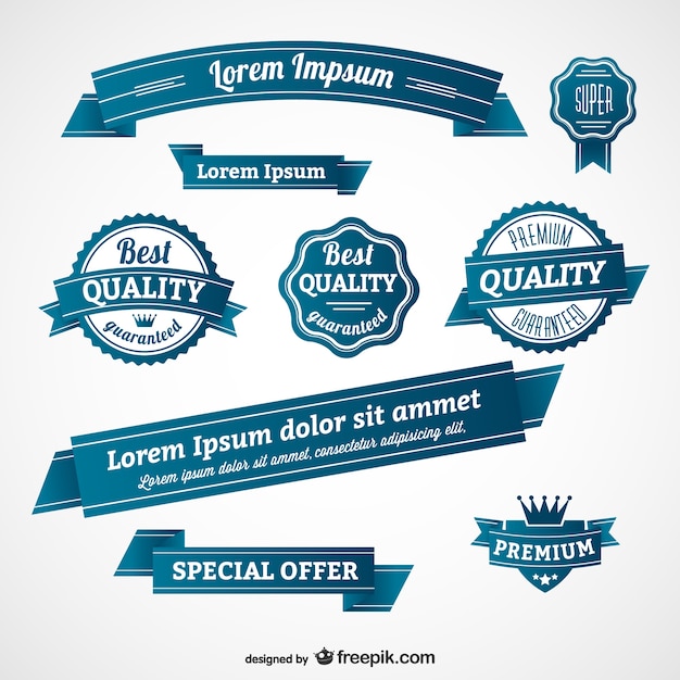 Free Vector blue retro badges and banners