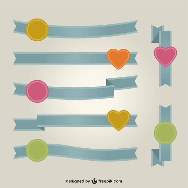 Free Vector blue ribbons with circles and hearts in different colors