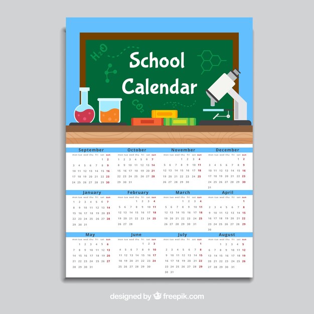 Blue school calendar, flat style